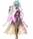  1girl barefoot body_markings breasts dark-skinned_female dark_skin fire_emblem fire_emblem_heroes food fruit grey_hair highres holding holding_food holding_fruit jewelry large_breasts long_hair messy_hair nail_polish nidhoggr_(fire_emblem) non-web_source pelvic_curtain pink_eyes ponytail revealing_clothes ring robe solo toenail_polish toenails white_robe 