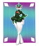  2023 3_fingers absurd_res big_butt bulge butt clothing fingers gallade generation_4_pokemon girly green_hair hair hi_res humanoid looking_at_viewer male nintendo not_furry pokemon pokemon_(species) red_eyes renv signature solo wide_hips 