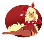  &lt;3 2019 akaunkel anthro arm_warmers armwear babydoll blonde_hair blue_eyes breasts brown_nose chest_tuft christmas christmas_clothing christmas_headwear clothing eeveelution exposed_breasts female flareon fluffy fluffy_tail fur generation_1_pokemon gesture hair hand_heart happy hat headgear headwear hi_res holidays koriand_wildfire legwear lingerie liying long_ears long_hair long_tail markings mole_(marking) nightgown nintendo nipples one_eye_closed orange_body orange_fur panties pokemon pokemon_(species) pokemorph santa_hat signature simple_background smile solo stockings tail translucent translucent_clothing tuft underwear 