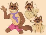  anthro brown_body brown_fur canid canine canis clothing dreamworks eyebrows fur hi_res male mammal mr._wolf_(the_bad_guys) naaidden necktie one_eye_closed simple_background smile solo the_bad_guys underwear wink wolf 
