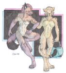  anthro autumn_williams blush breasts cheetah_(dc) cougar_leon dc_comics duo featureless_breasts featureless_crotch female female/female fur hair hi_res humanoid hyena mammal nude o.c. paws spots spotted_body tail traditional_media_(artwork) tufted_ears tufted_fur were-hyena yellow_body 