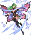  1girl black_footwear black_gloves boots breasts cleavage fairy_wings fire_emblem fire_emblem_awakening fire_emblem_heroes gloves green_eyes green_hair high_heel_boots high_heels highres large_breasts long_hair non-web_source official_alternate_costume official_art ponytail solo thigh_boots tiara tiki_(adult)_(fire_emblem) tiki_(adult)_(resplendent)_(fire_emblem) tiki_(fire_emblem) wings zonotaida 