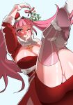  1girl ass blunt_bangs breasts ceroccb christmas cleavage commentary english_commentary fire_emblem fire_emblem:_three_houses fire_emblem_heroes fur-trimmed_gloves fur-trimmed_headwear fur_trim gloves hand_on_own_face hat highres hilda_valentine_goneril hilda_valentine_goneril_(winter) holding holding_mistletoe large_breasts long_hair looking_at_viewer mistletoe official_alternate_costume one_eye_closed panties pantyshot pink_eyes pink_hair pink_panties pink_thighhighs red_headwear santa_costume solo striped striped_thighhighs teeth thighhighs thighs twintails underwear very_long_hair white_gloves 