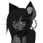  absurd_res ambiguous_gender anthro collar cumcadaver domestic_cat ear_piercing ear_ring felid feline felis goth hi_res lipstick makeup mammal neve_lunn nonbinary_(lore) piercing ring_piercing skull_accessory solo whiskers 