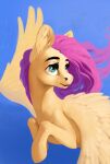  28gooddays blue_eyes equid equine feathered_wings feathers female fluttershy_(mlp) friendship_is_magic fur hair hasbro looking_up mammal my_little_pony pegasus pink_hair solo wings yellow_body yellow_fur 
