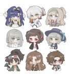  1boy 1other 3d_glasses 6+girls :&gt; :/ :3 :o :p absurdres aged_down ai_chi_guobaoyou an-an_lee apron ascot black-framed_eyewear black_choker black_dress black_gloves black_hair black_jacket blue_bow blue_eyes blue_hair blue_hairband blush boater_hat bow braces brown_coat brown_eyes brown_hair checkered_necktie chibi choker closed_mouth coat collared_shirt colored_inner_hair colored_tips cropped_torso crossed_arms cup curly_hair diagonal-striped_necktie dress earrings eyelid_pull eyewear_on_head feather_dress feather_hair_ornament feathers finger_to_eye frilled_apron frills glasses gloves green_jacket grey_eyes grey_hair grey_sweater grey_vest hair_bun hair_intakes hair_ornament hairband hand_on_own_hip hand_up hat hat_bow highres holding holding_cup holding_jar holding_megaphone horropedia id_card jacket jar jewelry juliet_sleeves long_hair long_sleeves looking_at_viewer low_ponytail matilda_bouanich medicine_pocket medium_hair megaphone multicolored_hair multiple_girls necklace necktie one_side_up parted_bangs ponytail puffy_sleeves purple_headwear purple_jacket red_dress red_eyes red_necktie reverse:1999 schneider_(reverse:1999) school_uniform shirt short_hair short_ponytail single_side_bun smile soviet_school_uniform star_(symbol) star_hair_ornament sweater teeth tongue tongue_out tooth_fairy_(reverse:1999) tooth_necklace upper_body vertin_(reverse:1999) vest voyager_(reverse:1999) white_apron white_ascot white_background white_coat white_dress white_hair white_hairband white_shirt yellow_eyes yin_yang 