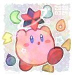  arms_up blue_eyes blush_stickers bomb border bright_pupils crescent doradorakingyo explosive holding kirby kirby_(series) kirby_64 lightning_bolt_symbol no_humans open_mouth outline solo star_(symbol) white_border white_outline white_pupils 