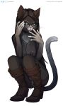  absurd_res alternate_form anthro blue_eyes bodily_fluids breasts clothed clothing domestic_cat dreamworks felid feline felis female genital_fluids genitals grin hair hi_res kitty_softpaws linaswalaf long_hair looking_at_viewer mammal nipples pose puss_in_boots_(dreamworks) pussy pussy_juice seductive signature skimpy smile solo tuxedo_cat wet 