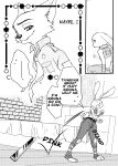  absurd_res anthro atlantica0208 bed bedroom black_and_white blush canid canine clothing comic daydream disney duo ears_down female fox furniture hard_translated hi_res judy_hopps lagomorph leporid male mammal monochrome necktie nick_wilde pivoted_ears police_uniform rabbit text throwing_object translated uniform zootopia 