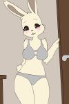  absurd_res anthro beastars brown_eyes clothing female fur grey_clothing grey_underwear hand_on_door haru_(beastars) hi_res hikaridraws lagomorph leporid mammal rabbit solo tan_body tan_fur underwear 