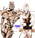  armor blue_eyes commentary cowboy_shot crossed_arms earrings full_armor hand_on_own_hip holding holding_sword holding_weapon jean_pierre_polnareff jewelry jojo_no_kimyou_na_bouken kotteri looking_at_viewer pants silver_chariot simple_background stand_(jojo) stardust_crusaders sword weapon 