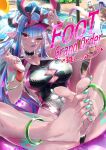  3girls alternate_costume anklet aqua_nails arm_up armpits barefoot blue_hair blurry blurry_background bracelet breasts caenis_(swimsuit_rider)_(first_ascension)_(fate) character_request check_character choker cleavage cleavage_cutout clothing_cutout collarbone colored_tongue commentary_request cover cover_page dark-skinned_female dark_skin day doujin_cover eyelashes fate/grand_order fate_(series) feet foot_focus foreshortening hand_up hassan_of_serenity_(fate) highleg highleg_swimsuit horns ibuki_douji_(fate) ibuki_douji_(swimsuit_berserker)_(fate) ibuki_douji_(swimsuit_berserker)_(first_ascension)_(fate) jewelry knees_apart_feet_together large_breasts legs long_hair looking_at_viewer lying multicolored_clothes multicolored_hair multicolored_swimsuit multiple_girls nail_polish official_alternate_costume on_back on_innertube one-piece_swimsuit one_eye_closed outdoors pink_hair pink_headwear pointy_ears ponytail pool purple_hair purple_innertube purple_tongue red_eyes short_eyebrows sidelocks smile soaking_feet solo_focus streaked_hair sweatdrop swimsuit thick_eyebrows toenail_polish toenails toes tongue tongue_out torichamaru visor_cap wet 