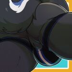  anthro azure_(bluedude) balls_outline belly black_body black_fur butt butt_focus clothed clothing fur genital_outline jockstrap jockstrap_only knuxlight male mammal mephitid skunk skunk_tail solo tail thick_thighs topless underwear underwear_only 
