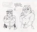 2023 anthro anthrofied arm_tattoo bottomwear brother_(lore) brother_and_sister_(lore) button_(fastener) clothed clothing covering covering_crotch crossed_arms duo eden_(analhiliation) english_text equid equine eyebrows eyelashes facial_scar federalchemical1728 female fluffy_pony fluffy_pony_(species) frown graphite_(artwork) greyscale half-closed_eyes half-length_portrait handwritten_text hat headgear headwear horn humanoid_hands looking_at_viewer male mammal mane monochrome narrowed_eyes navel nude overweight overweight_anthro overweight_female pants pegasus pencil_(artwork) police_uniform portrait pubes sage_(analhiliation) scar shirt sibling_(lore) simple_background sister_(lore) sketch slightly_chubby smile snout snout_scar tail tattoo text topwear traditional_media_(artwork) unicorn uniform walkie-talkie watermark white_background wings 