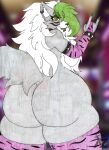  absurd_res anthro azurenekoalex big_breasts big_butt breasts butt butt_focus clothing fangs female five_nights_at_freddy&#039;s five_nights_at_freddy&#039;s:_security_breach fur green_hair grey_body grey_fur hair hi_res humanoid legwear piercing roxanne_wolf_(fnaf) scottgames solo steel_wool_studios stockings teeth thick_thighs traditional_media_(artwork) white_body white_fur white_hair wide_hips yellow_eyes 