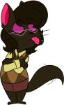  2016 4_fingers alpha_channel anthro barefoot biped black_eyebrows black_eyelashes black_nose black_whiskers bodily_fluids bottomwear brown_body brown_bottomwear brown_clothing brown_fur brown_hair brown_skirt brown_tail brown_topwear brown_tuft brown_vest cadence_bonaventura cat_tail checkered_clothing checkered_topwear checkered_vest chokovit_(artist) clothed clothed_anthro clothed_female clothing colored crossed_arms digital_drawing_(artwork) digital_media_(artwork) domestic_cat eyebrow_through_hair eyebrows eyes_closed eyeshadow eyewear feet felid feline felis female female_anthro fingers fluffy fluffy_tail fur glasses hair makeup mammal pattern_clothing pattern_topwear pattern_vest pink_eyewear pink_glasses pink_tongue purple_eyeshadow red_inner_ear saliva shirt simple_background skirt solo standing tail toes tongue tongue_out topwear translucent translucent_hair transparent_background vest yellow_clothing yellow_shirt yellow_topwear york_chocolate 
