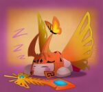  bug butterfly closed_eyes closed_mouth commentary_request copy_ability gethoce highres kirby kirby_(series) kirby_and_the_forgotten_land morpho_knight morpho_knight_sword_kirby sleeping 