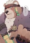  accessory anthro bear belly brown_body brown_fur fur headband hi_res japanese_text kimun_kamui_(tas) lifewonders male mammal musclegut pecs solo text tokyo_afterschool_summoners zri_088 