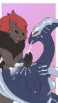  anthro big_breasts big_penis bodily_fluids breast_play breasts cum ejaculation female generation_2_pokemon generation_5_pokemon genital_fluids genitals hi_res legendary_pokemon lugia male nintendo penis pokemon pokemon_(species) sex titfuck zoroark 