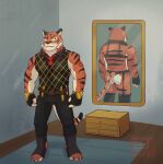  anthro biceps butt clothed clothing felid fur hi_res lingerie male mammal muscular muscular_male oscar_(fortnite) pantherine sipcyshepherd solo striped_body striped_fur stripes tiger 