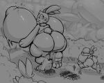  absurd_res anthro beepunz big_breasts big_butt bouncing_breasts breasts butt female forest generation_8_pokemon giga group hi_res huge_breasts huge_butt huge_thighs human hyper hyper_breasts hyper_butt larger_female looking_back macro male mammal monochrome motion_lines nintendo nude one_eye_closed plant pokemon pokemon_(species) scorbunny size_difference smaller_male smile thick_thighs tree wink 