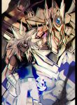  1boy brown_hair dark-skinned_male dark_skin duel_monster hand_on_own_hip highres long_hair male_focus millennium_rod purple_eyes red_eyes shi_(shooo_ttt) the_winged_dragon_of_ra yami_marik yu-gi-oh! yu-gi-oh!_duel_monsters 