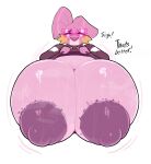  absurd_res anthro areola big_areola big_breasts big_nipples breasts clothing english_text exclamation_point eyes_closed eyewear female generation_3_pokemon glasses hi_res huge_breasts hyper hyper_breasts iaredumbo markings mole_(marking) mudkip nintendo nipples open_mouth pink_body pokemon pokemon_(species) purple_areola purple_nipples shiny_pokemon solo sweater sweater_lift text topwear undressing 