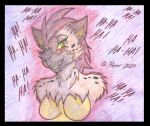  2020 anthro autumn_williams breasts cougar_leon featureless_breasts female fur hair humanoid hyena laugh looking_at_viewer mammal nude simple_background solo spots spotted_body spotted_fur spotted_hyena text traditional_media_(artwork) were-hyena 