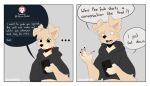  2023 anthro artist_name canid canine canis cheek_tuft clothed clothing dialogue digital_media_(artwork) domestic_dog english_text facial_tuft floppy_ears fur head_tuft hoodie male mammal meme open_mouth solo speech_bubble spraykitty tan_body tan_fur text topwear tuft 