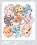  :o absurdres animal_focus animal_hands blue_eyes brown_eyes chibi eevee english_text espeon expressionless fang fins flareon floppy_ears fluffy forehead_jewel gem glaceon grey_background head_fins hideko_(l33l3b) highres jolteon leafeon looking_back looking_up lying no_humans on_back on_stomach open_mouth outstretched_paw pink_fur pokemon pokemon_(creature) purple_eyes red_eyes red_gemstone ribbon signature sitting smile sweatdrop sylveon tearing_up tears tongue tongue_out twitter_username umbreon vaporeon 