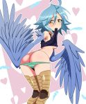  animal_humanoid avian avian_humanoid blush breasts butt clothed clothing clothing_lift female harpy humanoid looking_at_viewer looking_back monster_musume panties papi_(monster_musume) presenting presenting_hindquarters shirt shirt_lift solo thehumancopier underwear 