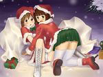  amami_haruka bent_over boots christmas hagiwara_yukiho idolmaster idolmaster_(classic) legs lielos multiple_girls panties santa_costume snow thighhighs underwear upskirt 