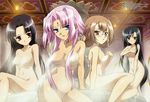  absurdres bath bathing black_hair blue_eyes breast_hold breasts brown_eyes brown_hair cleavage convenient_censoring covering double_bun glasses highres hiratsuka_tomoya kan'u koihime_musou large_breasts long_hair medium_breasts megami multiple_girls non-web_source nude official_art pink_hair red_eyes ryomou short_hair shuutai sideboob sonken steam steam_censor twintails very_long_hair wet 