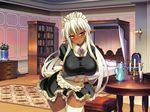  1girl akki blush breasts character_request cleavage cute dark_elf dark_skin elf huge_breasts kouki_kuu maid muramasa pointy_ears sandaime_muramasa sansei_muramasa solo soukou_akki_muramasa source_request white_hair yellow_eyes 