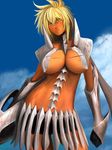  arrancar bleach blonde_hair breasts cleavage dark_skin espada green_eyes injury kouichi_(kou1) large_breasts solo tier_harribel 