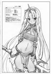  cosplay greyscale highres hikage_eiji horn kirin_(armor) koihime_musou long_hair midriff monochrome monster_hunter navel solo sonken sword very_long_hair weapon 