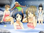  aoyama_motoko bath black_hair blue_hair brown_hair dark_skin highres kaolla_su konno_mitsune love_hina maehara_shinobu moon narusegawa_naru night night_sky official_art rubber_duck sky towel 