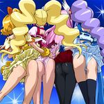  aono_miki ass blonde_hair choker cure_berry cure_passion cure_peach cure_pine earrings fresh_precure! from_behind haruyama_kazunori higashi_setsuna jewelry lineup long_hair lowres magical_girl momozono_love multiple_girls orange_hair panties panties_under_pantyhose pantyhose pink_choker pink_hair precure purple_hair short_hair skirt skirt_lift thighhighs twintails underwear very_long_hair yamabuki_inori 