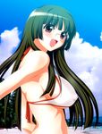  bikini blush breasts cloud covered_nipples day glasses green_hair huge_breasts long_hair pani_poni_dash! red_eyes sideboob sky solo soshina_nohito swimsuit tachibana_rei underboob 