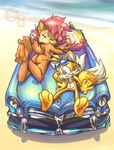  animal_ears archie_comics ass barefoot car edtropolis feet furry looking_back miles_prower motor_vehicle nude outdoors outside paws sally_acorn smile soles sonic_the_hedgehog spread_toes sunglasses tail toe_spread toes vehicle zenra 