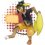  2018 3_toes alolan_raichu alpha_channel clothed clothing crying dialogue english_text eyebrows fezmangaka fingers fully_clothed fur hair hau_(pok&eacute;mon) holding_tail human male mammal nintendo open_mouth pawpads pink_pawpads pok&eacute;mon pok&eacute;mon_(species) regional_variant shirt shorts simple_background solo species_transformation speech_bubble tears teeth text toes transformation transparent_background video_games yellow_nose 