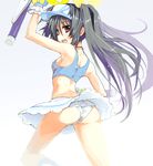  ass black_hair bow hasumi_eri long_hair midriff mofmof_(sousa) panties red_eyes solo tonfa twintails underwear vanguard_princess visor_cap weapon white_panties yellow_bow 