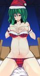  bad_id bad_pixiv_id bed blush breasts green_hair hat kazami_yuuka large_breasts lingerie santa_hat solo toono_yayoi touhou underwear 