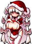  bad_id bad_pixiv_id bow breasts cleavage fujiwara_no_mokou hair_bow hat highres ichi_(ichikai) large_breasts long_hair red_eyes santa_costume santa_hat solo thighhighs touhou very_long_hair white_hair white_legwear 