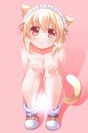  animal_ears bad_id bad_pixiv_id blonde_hair censored chibi_(nekomimimi) nude original red_eyes solo squatting tail 