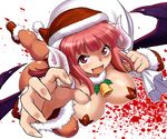  bell breasts christmas cleavage dr.p fang foreshortening from_above hands hat horns la_pucelle large_breasts long_hair maou_prier open_mouth pantyhose pasties pink_eyes pink_hair prier sack santa_costume santa_hat smile solo wings 