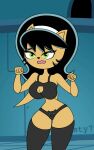  accessory animated anthro black_hair bouncing_breasts breasts cat_lingerie cleavage_cutout clothing colored domestic_cat felid feline felis female green_eyes gusty7 hair hair_accessory hairband hi_res inside kitty_katswell legwear lingerie mammal nickelodeon sad_cat_dance signature slim small_waist solo t.u.f.f._puppy thick_thighs thigh_gap thigh_highs wide_hips 