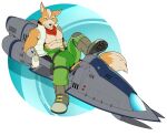  abs anthro biceps boots bottomwear canid canine clothed clothing corrsk digital_media_(artwork) footwear fox fox_mccloud fur gloves handwear hi_res hoverbike looking_at_viewer male mammal muscular muscular_anthro muscular_male nintendo open_clothing open_shirt open_topwear pecs shirt solo star_fox topwear 