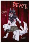  absurd_res anthro bad_wolf canid canine canis clothing crossgender death_(puss_in_boots) domestic_cat dreamworks felid feline felis female genitals hi_res invalid_tag mammal nipples penis poncho pricklyx puss_in_boots_(dreamworks) short solo wolf 