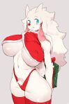  absurd_res anthro biped blue_eyes bovid breasts buta99 caprine clothed clothing female fur goat hi_res mammal nipple_outline simple_background skimpy solo vanilla_(buta99) white_body white_fur 